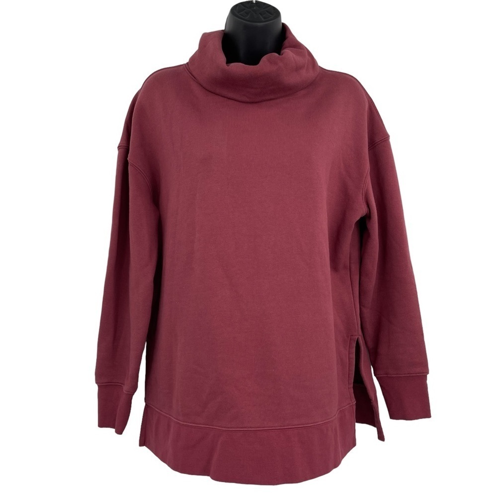 Athleta Funnel Neck Sweatshirt Womens Small Burgundy Oversized Fleece Pullover